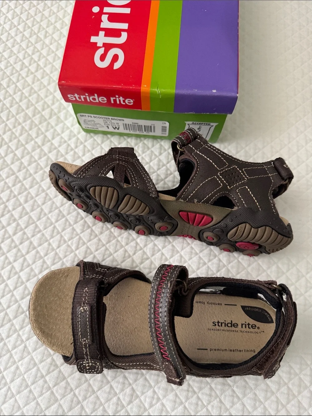 Stride Rite Brown Kids Adjustable Hook-and-Loop Sandals